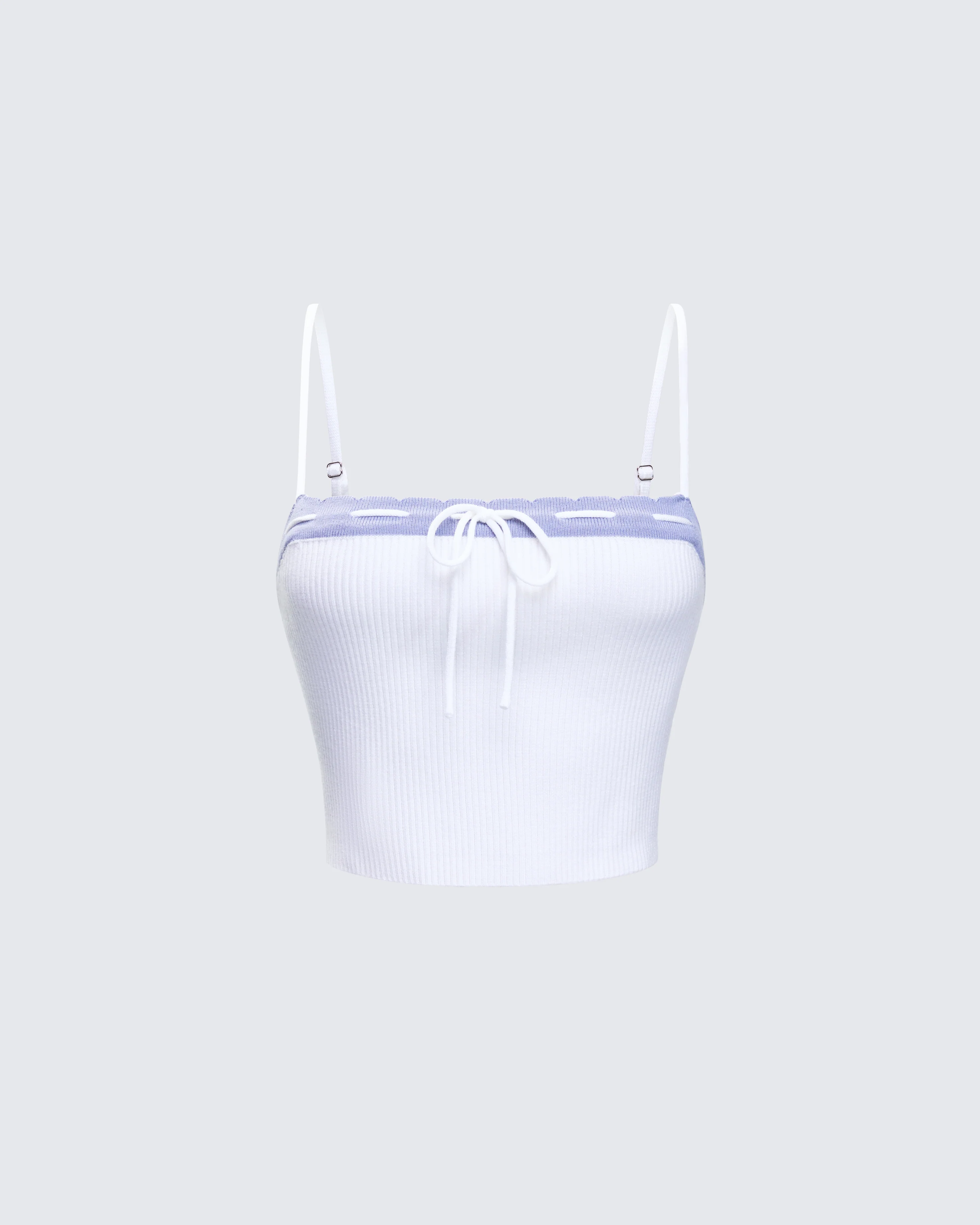 Lucien White Ribbon Path Knitted Top