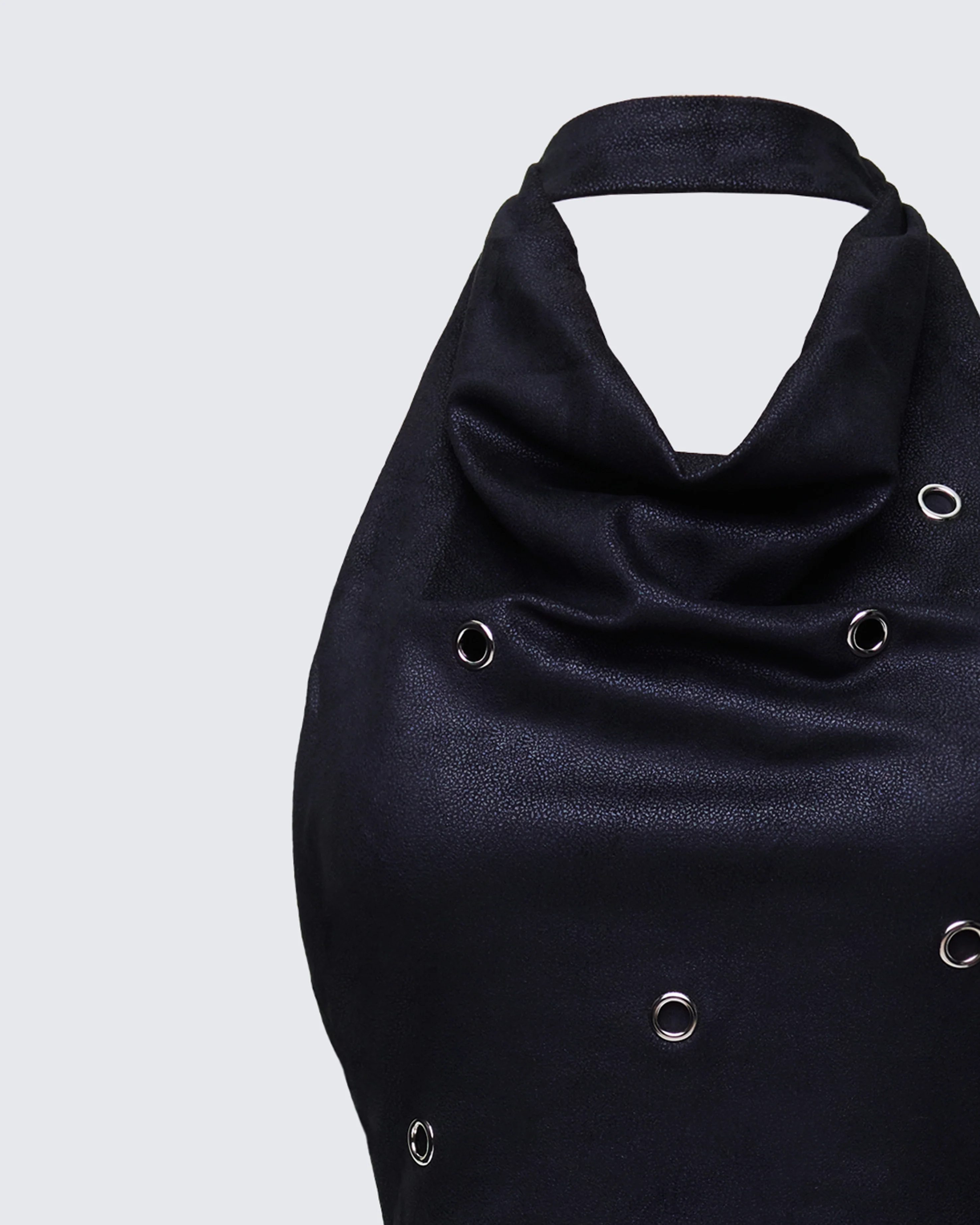 Mina Black Halter Eyelet Leather Look Dress - Image 6