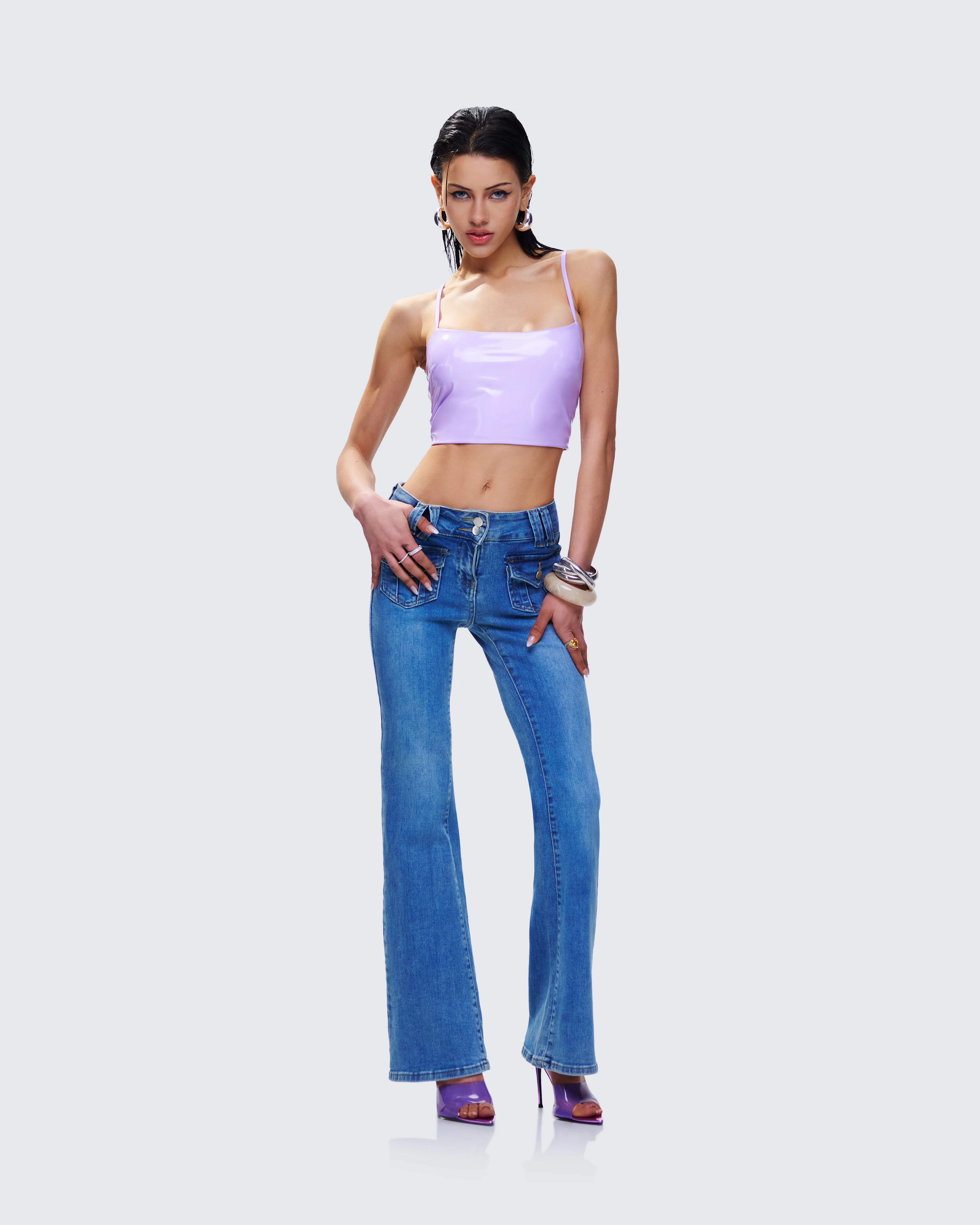 Odalis Lilac Vegan Leather Crop Top - Image 7