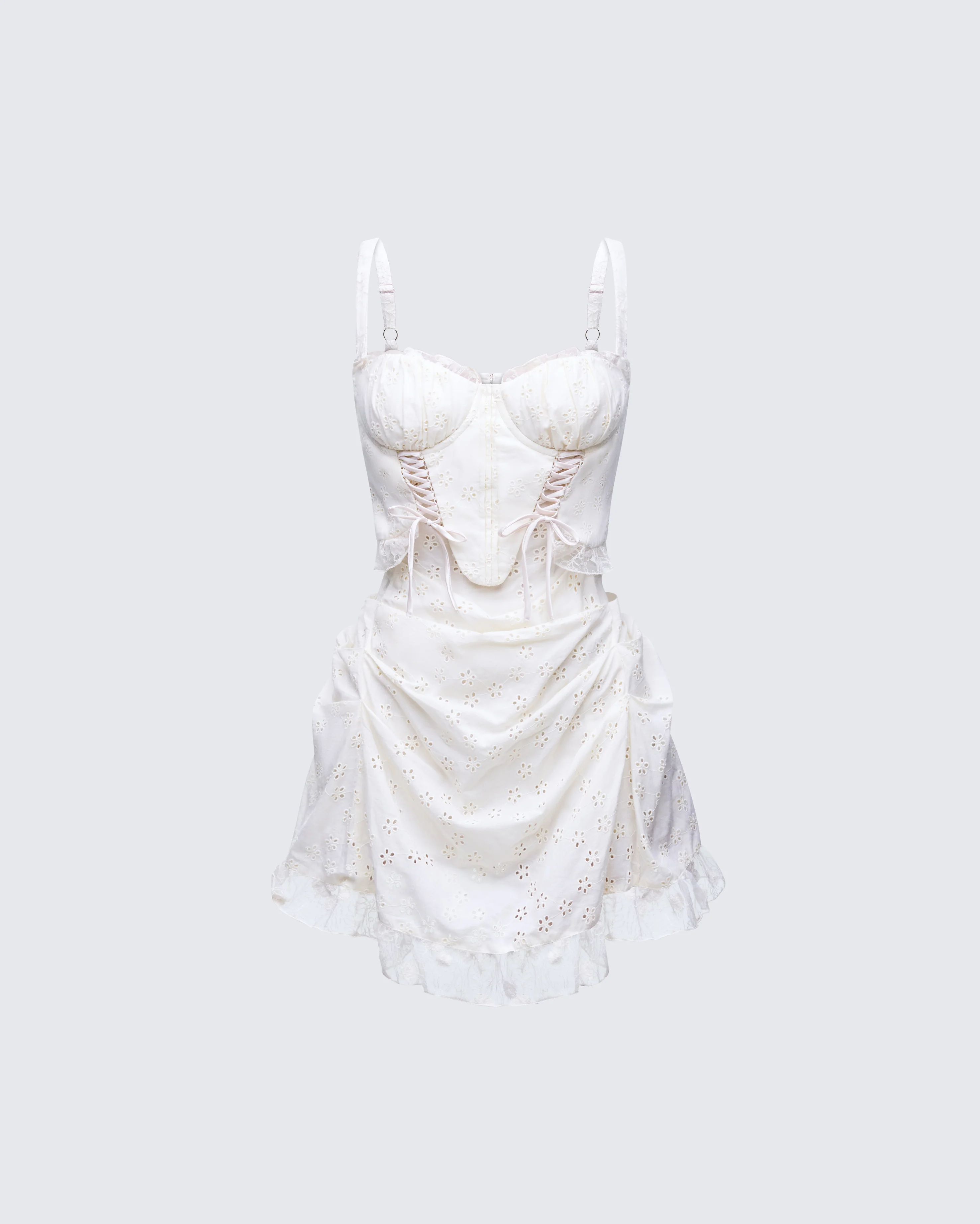 Sallie Ivory Eyelet Corset Mini Dress