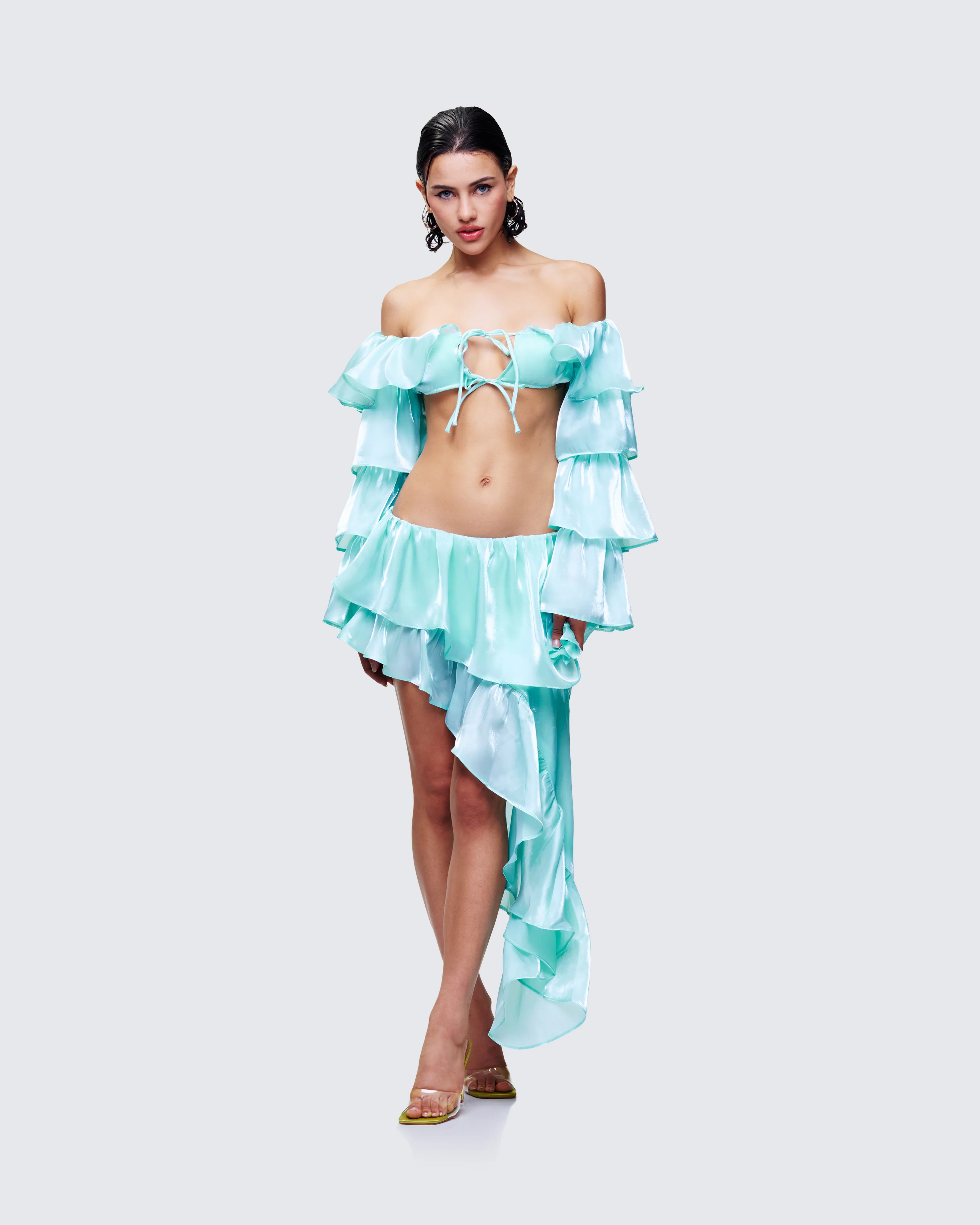 Skipper Green Ruffle Sleeve Crop Top - Image 5