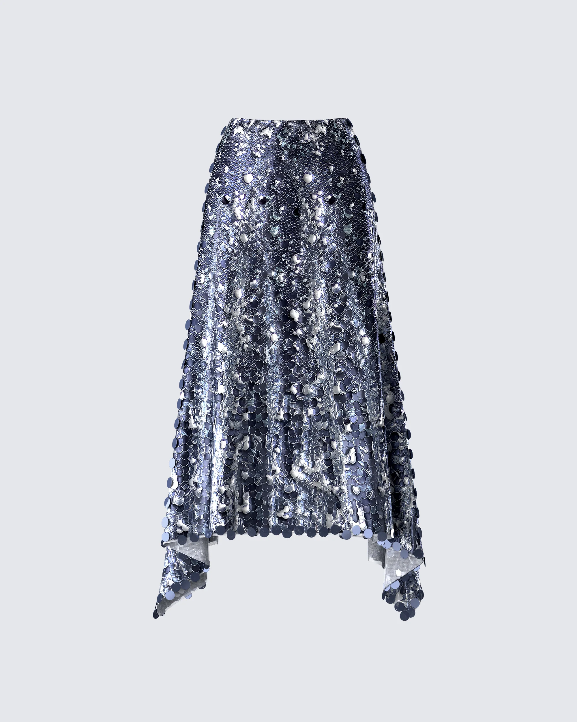 Wyn Metallic Silver Sequin Maxi Skirt